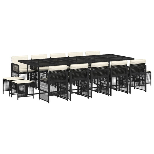 15-tlg. Garten-Essgruppe mit Kissen Schwarz Poly Rattan