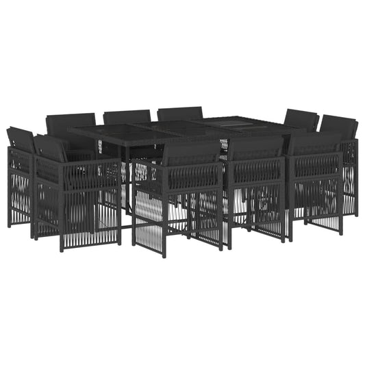 11-tlg. Garten-Essgruppe mit Kissen Schwarz Poly Rattan