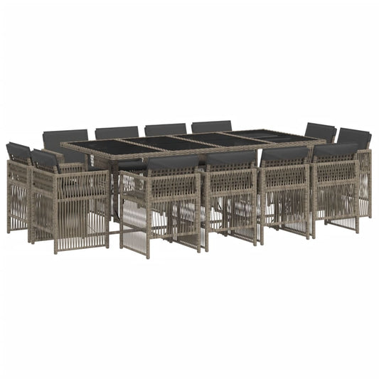13-tlg. Garten-Essgruppe mit Kissen Grau Poly Rattan