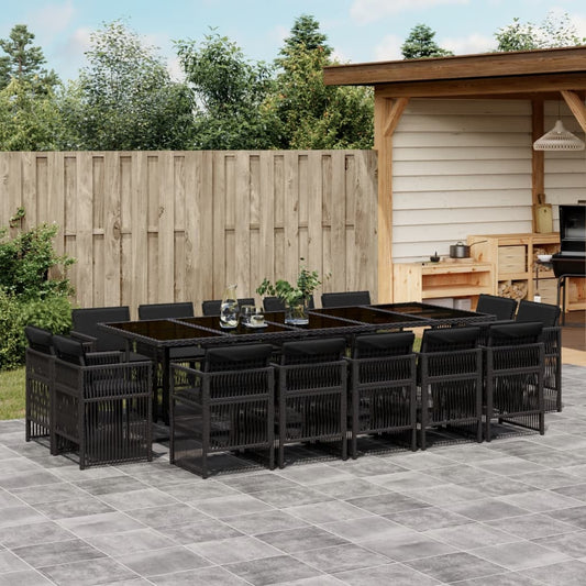 15-tlg. Garten-Essgruppe mit Kissen Schwarz Poly Rattan