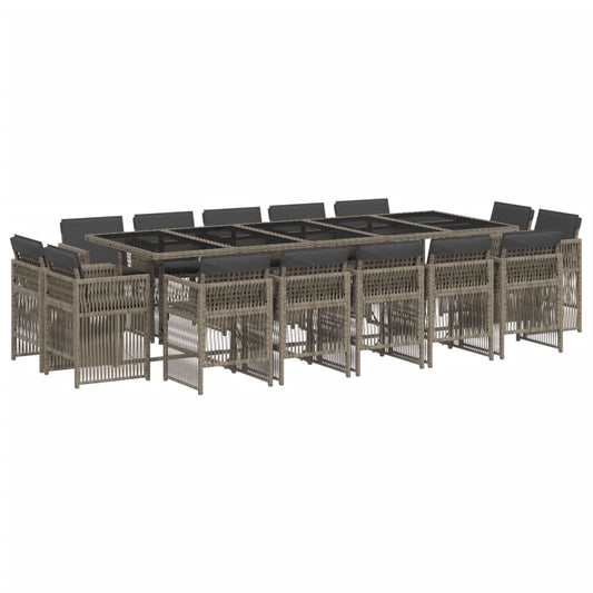 15-tlg. Garten-Essgruppe mit Kissen Grau Poly Rattan