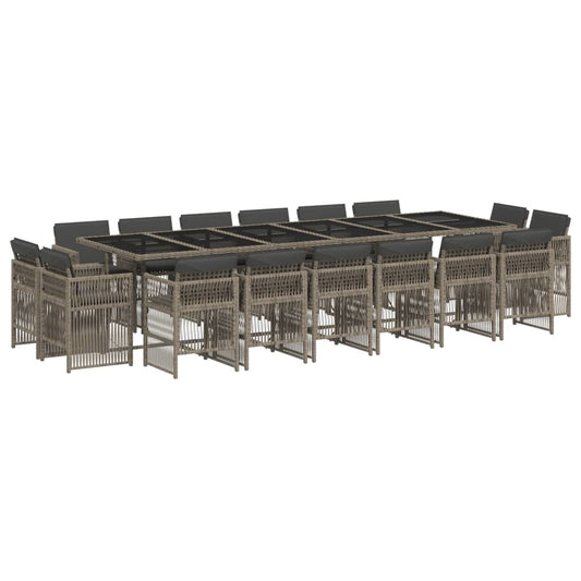 17-tlg. Garten-Essgruppe mit Kissen Grau Poly Rattan