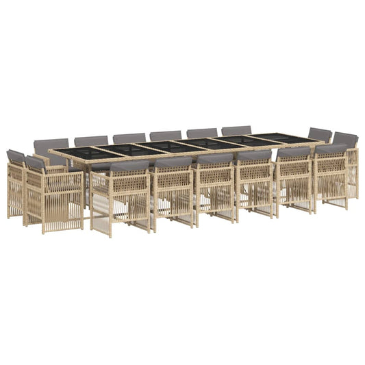 17-tlg. Garten-Essgruppe mit Kissen Beigemischung Poly Rattan