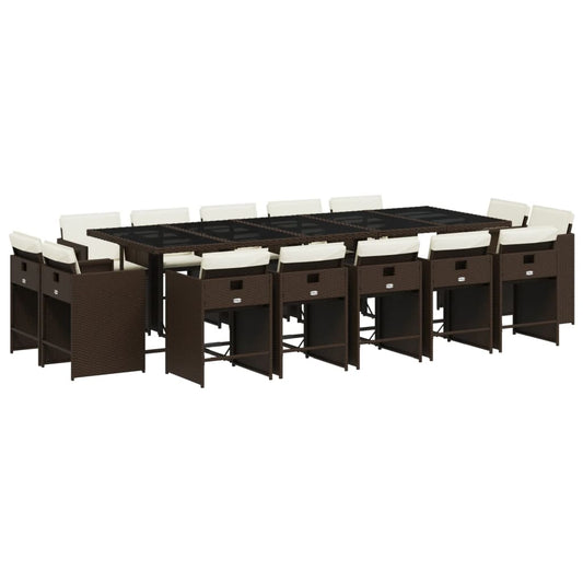 15-tlg. Garten-Essgruppe mit Kissen Braun Poly Rattan