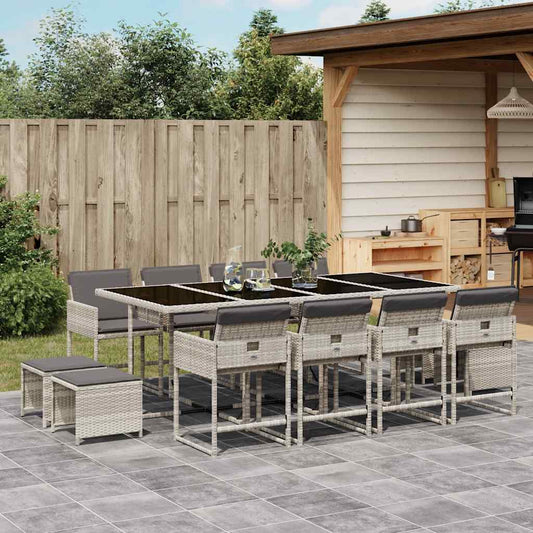 13-tlg. Garten-Essgruppe mit Kissen Hellgrau Poly Rattan