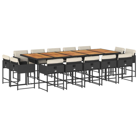 15-tlg. Garten-Essgruppe mit Kissen Schwarz Poly Rattan