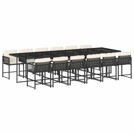 13-tlg. Garten-Essgruppe mit Kissen Schwarz Poly Rattan