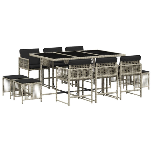 11-tlg. Garten-Essgruppe mit Kissen Hellgrau Poly Rattan