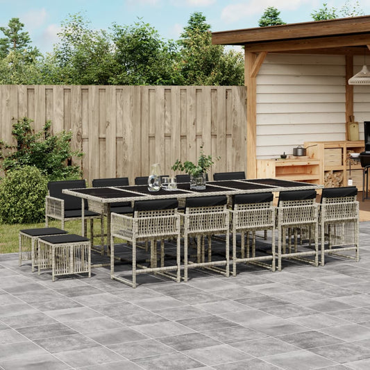 15-tlg. Garten-Essgruppe mit Kissen Hellgrau Poly Rattan