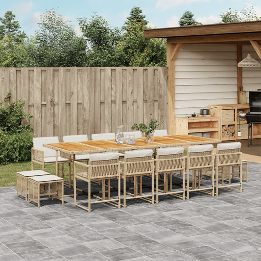 15-tlg. Garten-Essgruppe mit Kissen Beige Poly Rattan