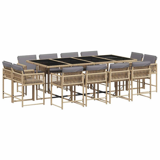 13-tlg. Garten-Essgruppe mit Kissen Beigemischung Poly Rattan