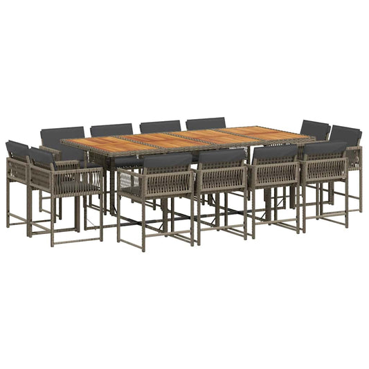 13-tlg. Garten-Essgruppe mit Kissen Grau Poly Rattan