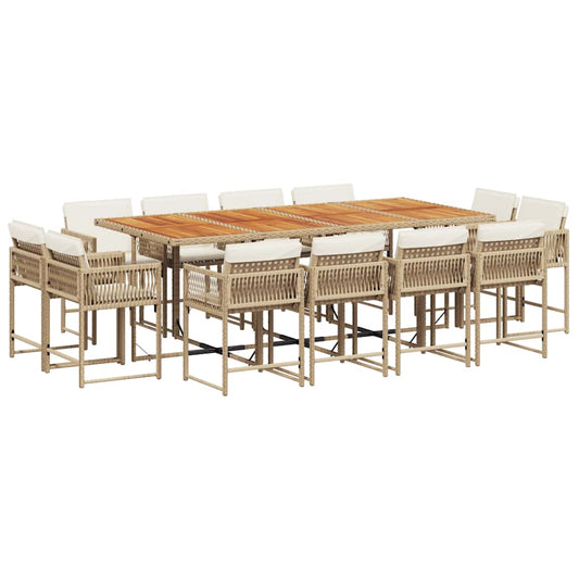 13-tlg. Garten-Essgruppe mit Kissen Beige Poly Rattan