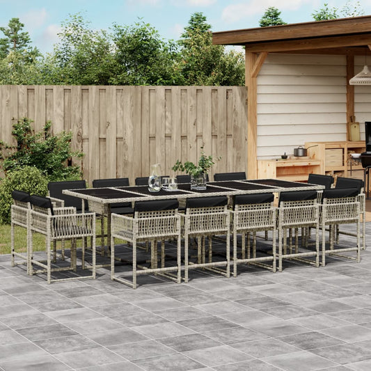 15-tlg. Garten-Essgruppe mit Kissen Hellgrau Poly Rattan