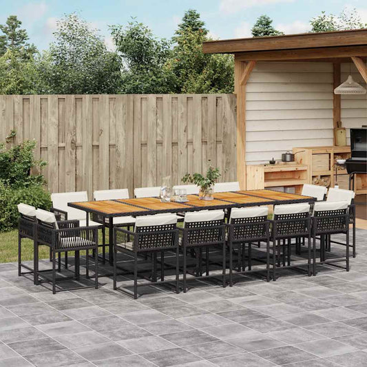 15-tlg. Garten-Essgruppe mit Kissen Schwarz Poly Rattan