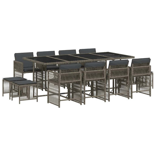 13-tlg. Garten-Essgruppe mit Kissen Grau Poly Rattan