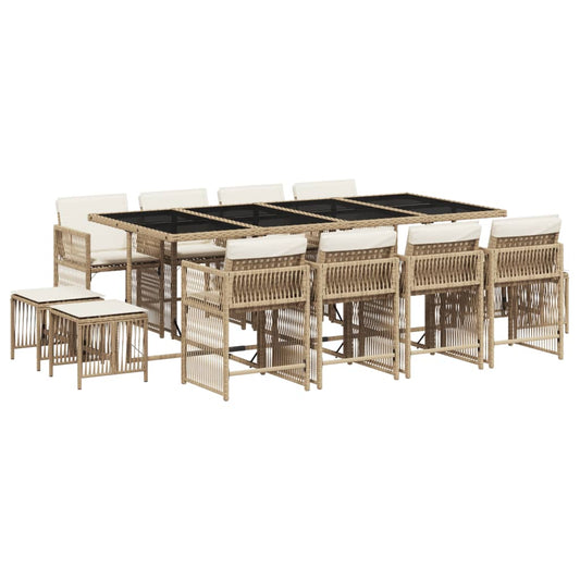 13-tlg. Garten-Essgruppe mit Kissen Beige Poly Rattan