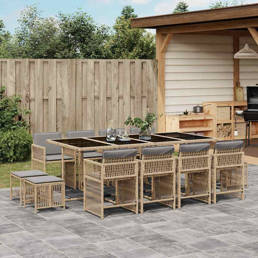 13-tlg. Garten-Essgruppe mit Kissen Beigemischung Poly Rattan