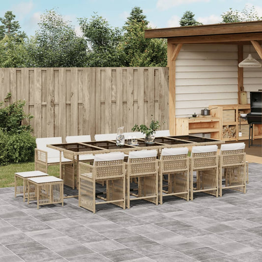 15-tlg. Garten-Essgruppe mit Kissen Beige Poly Rattan