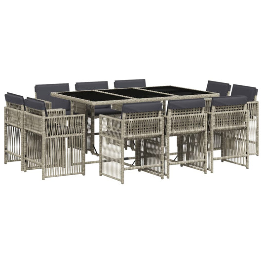 11-tlg. Garten-Essgruppe mit Kissen Hellgrau Poly Rattan