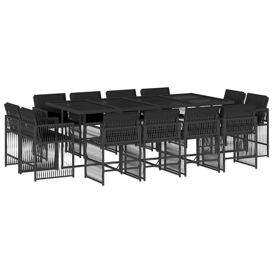 13-tlg. Garten-Essgruppe mit Kissen Schwarz Poly Rattan