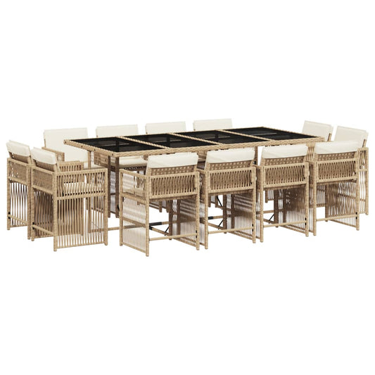 13-tlg. Garten-Essgruppe mit Kissen Beige Poly Rattan