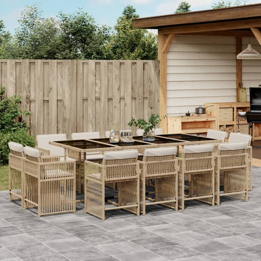 13-tlg. Garten-Essgruppe mit Kissen Beige Poly Rattan