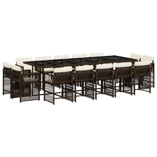 15-tlg. Garten-Essgruppe mit Kissen Braun Poly Rattan