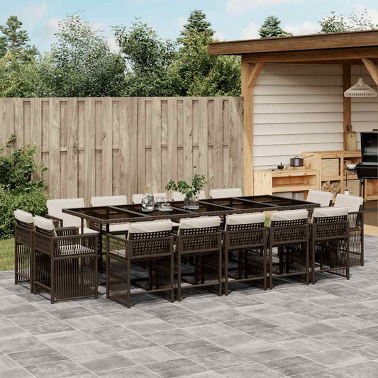 15-tlg. Garten-Essgruppe mit Kissen Braun Poly Rattan