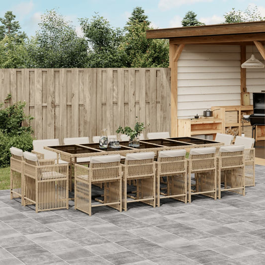 15-tlg. Garten-Essgruppe mit Kissen Beige Poly Rattan