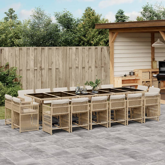 17-tlg. Garten-Essgruppe mit Kissen Beige Poly Rattan