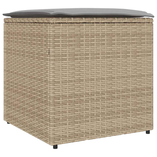 Kissenbox mit Speicher Beige 50 x 50 x 50 cm Poly-Rattan