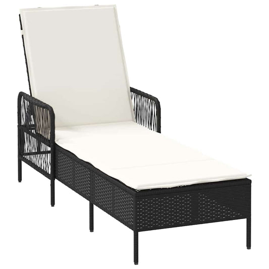 Sonnenliege mit Kissen Schwarz 157 x 55 x 92cm Poly-Rattan