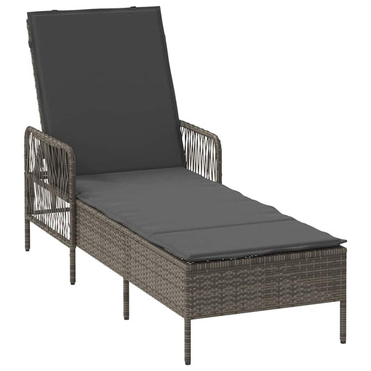 Sonnenliege mit Kissen Grau 157 x 55 x 92cm Poly-Rattan