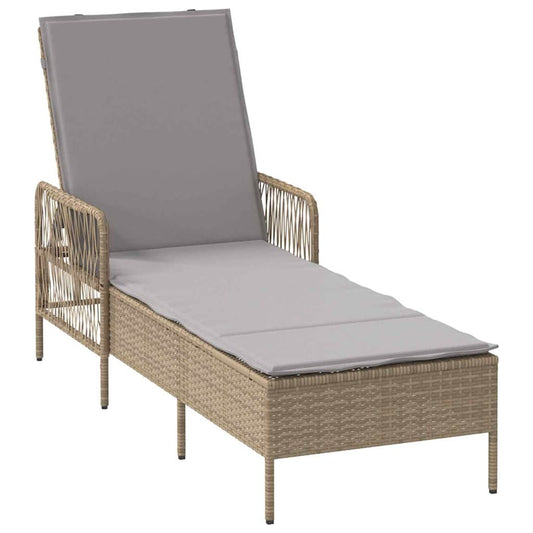 Sonnenliege mit Kissen Beige 157 x 55 x 92cm Poly-Rattan