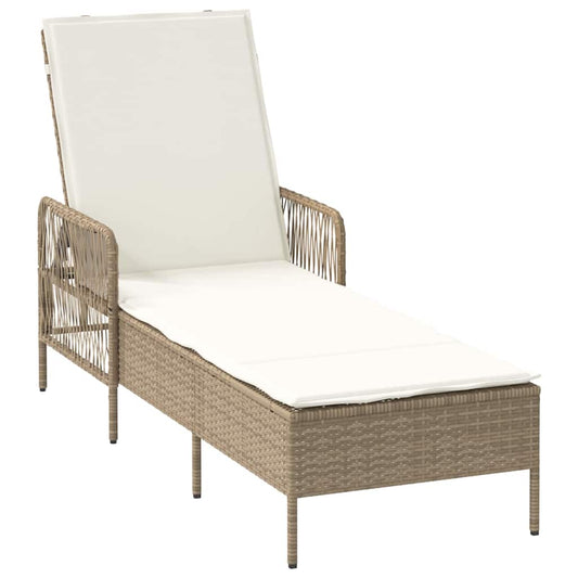 Sonnenliege mit Kissen Beige 157 x 55 x 92cm Poly-Rattan