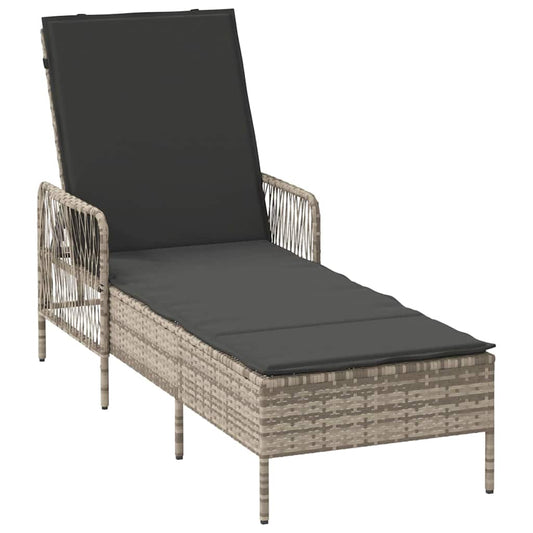 Sonnenliege mit Kissen Hellgrau 157 x 55 x 92cm Poly-Rattan