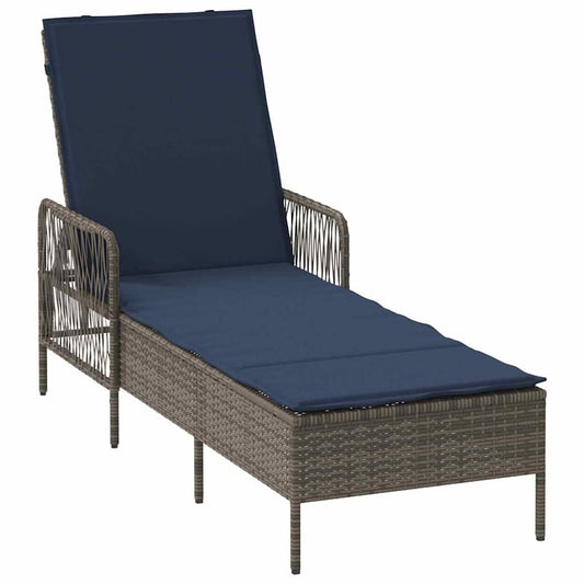 Sonnenliege mit Kissen Grau 157 x 55 x 92cm Poly-Rattan