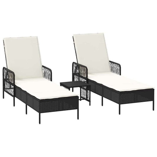 Sonnenliege mit Kissen 2-Person 2 pcs Schwarz Poly-Rattan