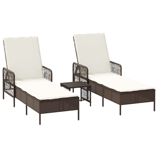 Sonnenliege mit Kissen 2-Person 2 pcs Braun Poly-Rattan