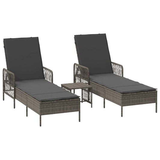 Sonnenliege mit Kissen 2-Person 2 pcs Grau Poly-Rattan