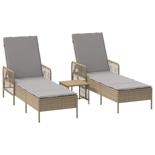 Sonnenliege mit Kissen 2-Person 2 pcs Beige Poly-Rattan