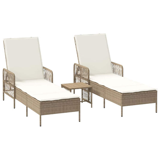 Sonnenliege mit Kissen 2-Person 2 pcs Beige Poly-Rattan