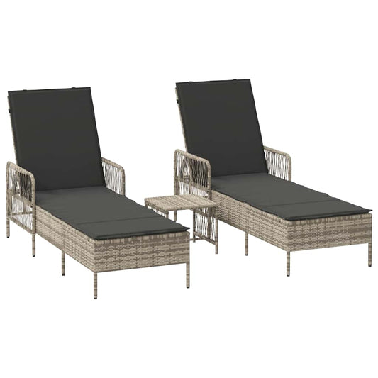 Sonnenliege mit Kissen 2-Person 2 pcs Hellgrau Poly-Rattan