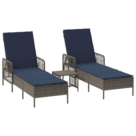 Sonnenliege mit Kissen 2-Person 2 pcs Grau Poly-Rattan