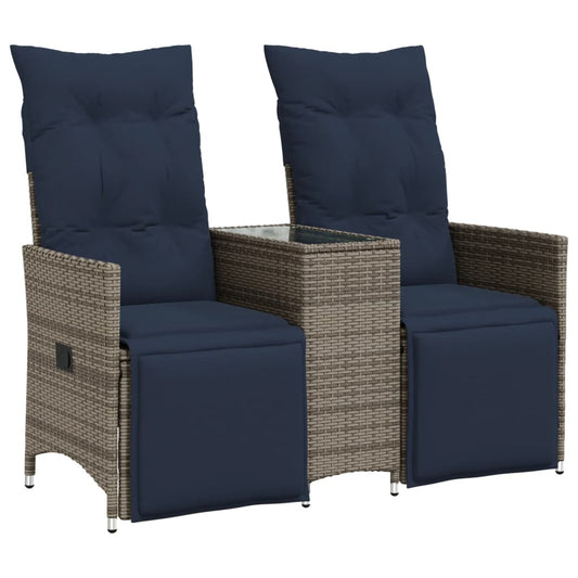 Gartensofa Verstellbar 2-Sitzer mit Tisch Grau Poly Rattan