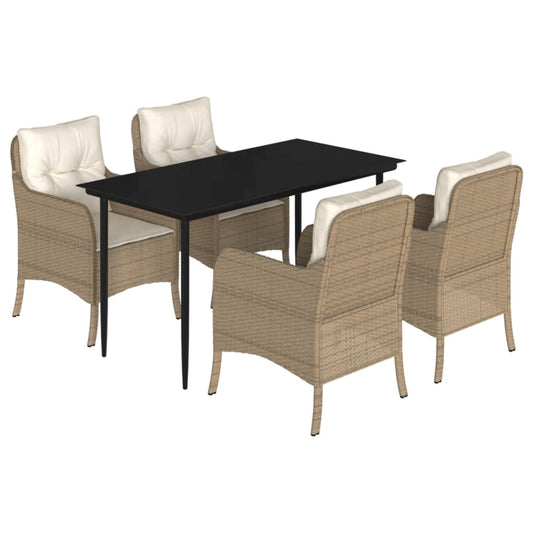5-tlg. Garten-Essgruppe mit Kissen Beige Poly Rattan