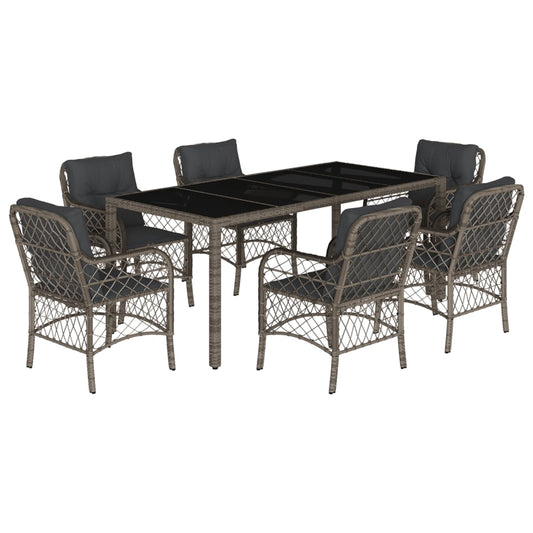 7-tlg. Garten-Essgruppe mit Kissen Grau Poly Rattan