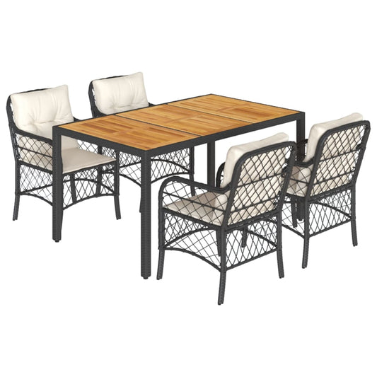 5-tlg. Garten-Essgruppe mit Kissen Schwarz Poly Rattan