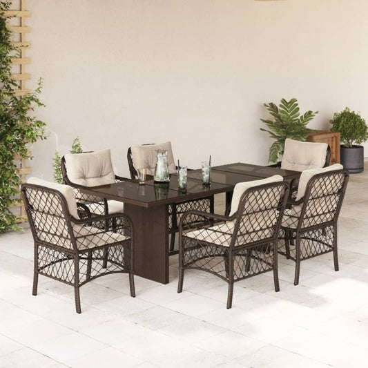 7-tlg. Garten-Essgruppe mit Kissen Braun Poly Rattan